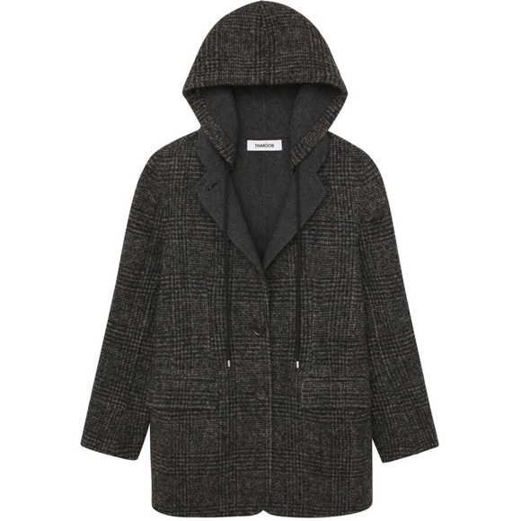 THAKOON Addition NEW Wool Blend Gray Melange Hooded Blazer Coat Jacket Size L - Picture 1 of 16